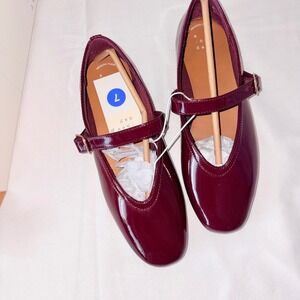 A New Day Elena Burgundy Patent Mary Jane Flats Shoes Size 7 Memory Foam new